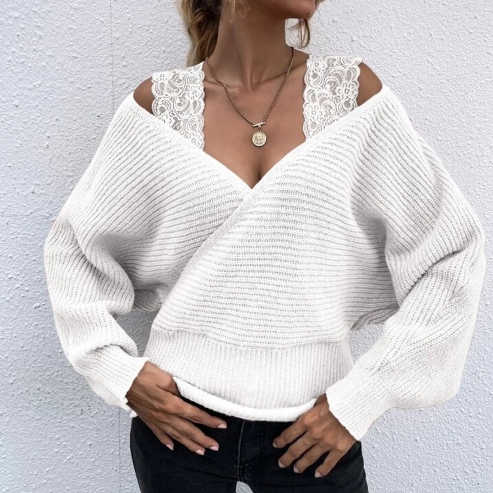Cold shoulder dolman sleeve sweater gray - Picture 8 of 15